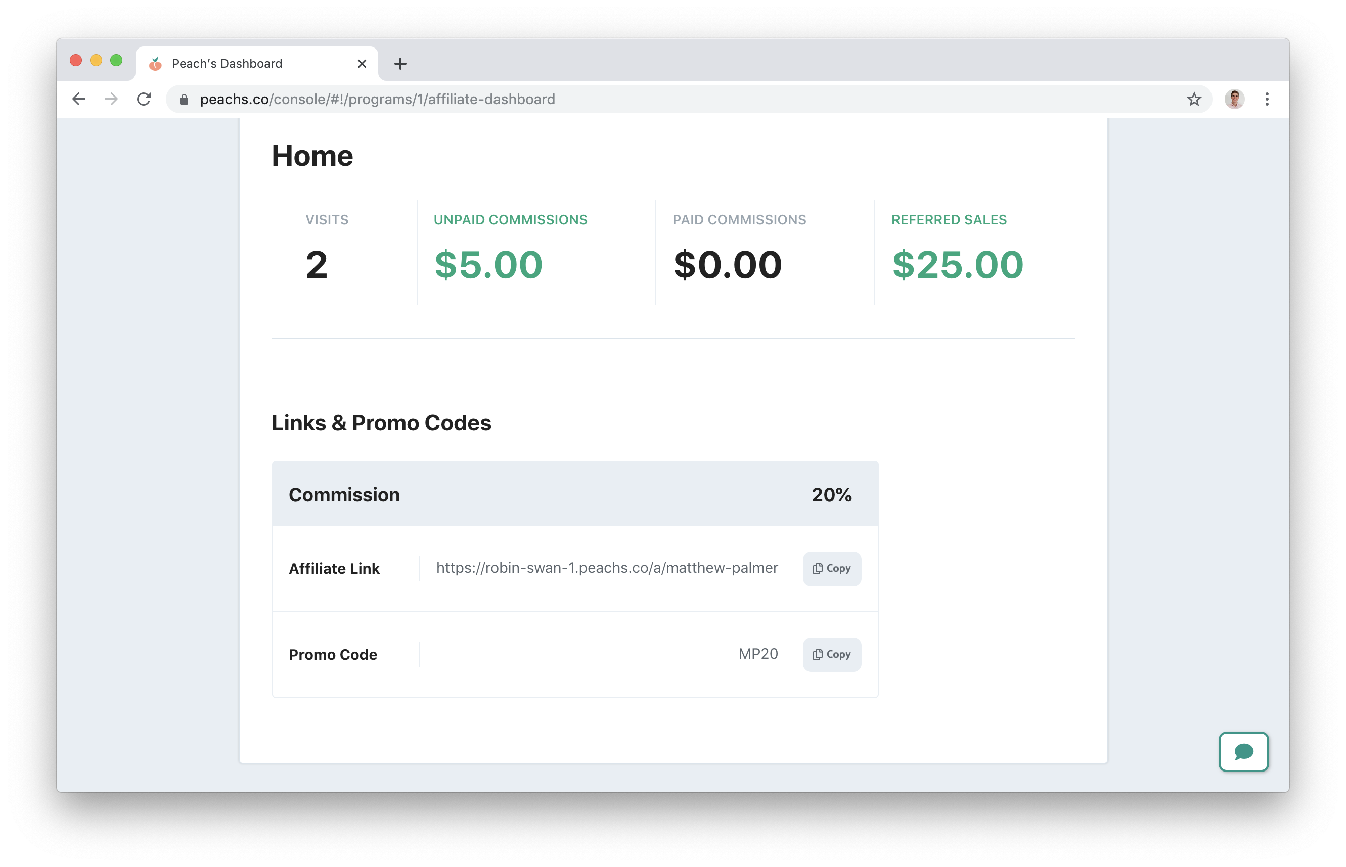Squarespace Affiliate dashboard with code share